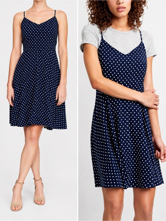 GAP Dresses & Skirts - GAP Navy White Polka Dot Fit & Flare Cami Mini Dress XL Rayon